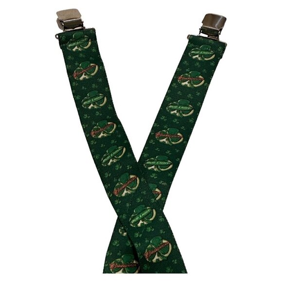 Budweiser Lucky Shamrock Green Suspenders Wide St Paddy Day Bud Light 1.5 In - Picture 4 of 8